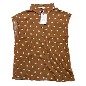 NWT Tulip B Caramel & White Polka Dot  Sleeveless Blouse Women's Small